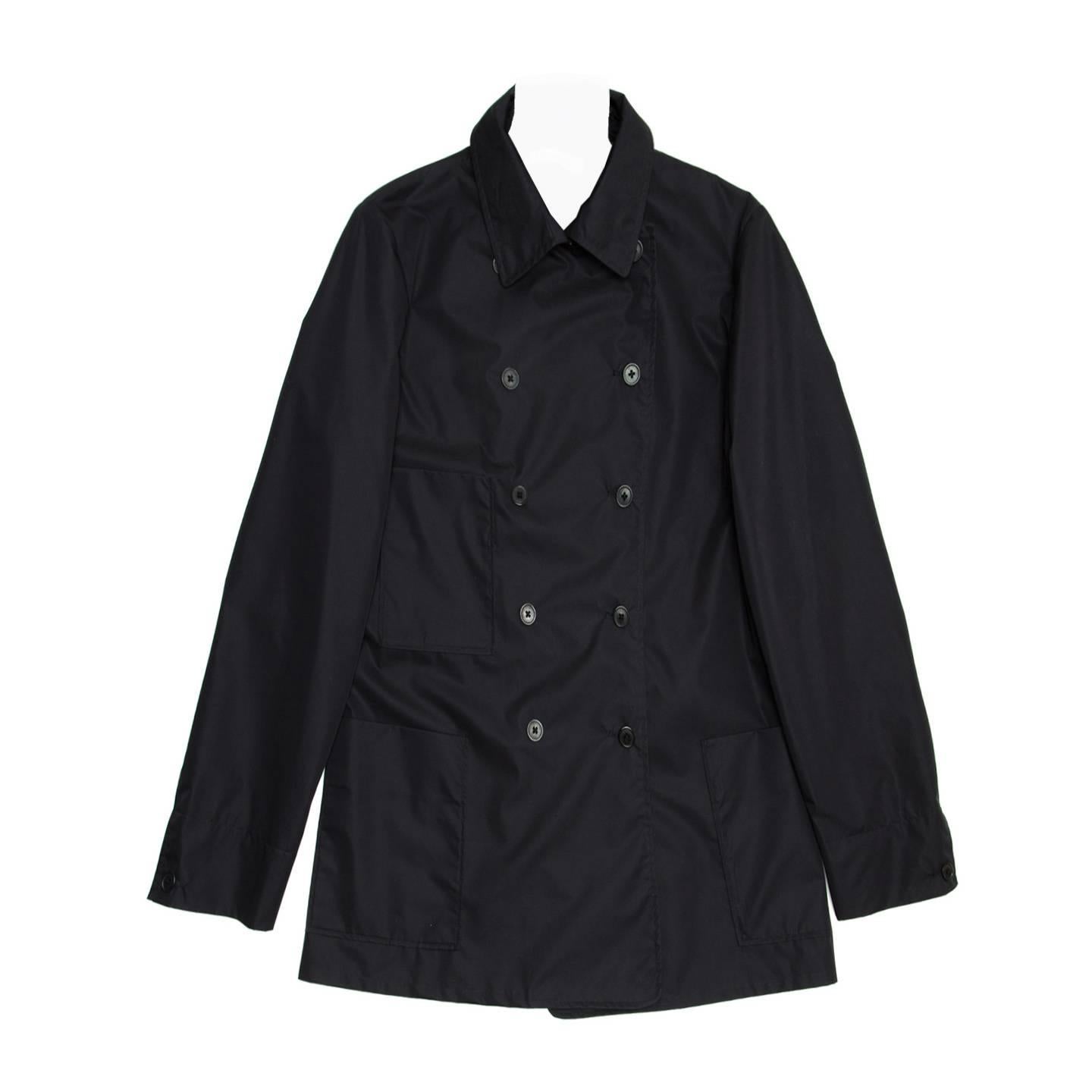 Jil Sander Navy Double Breasted Raincoat For Sale