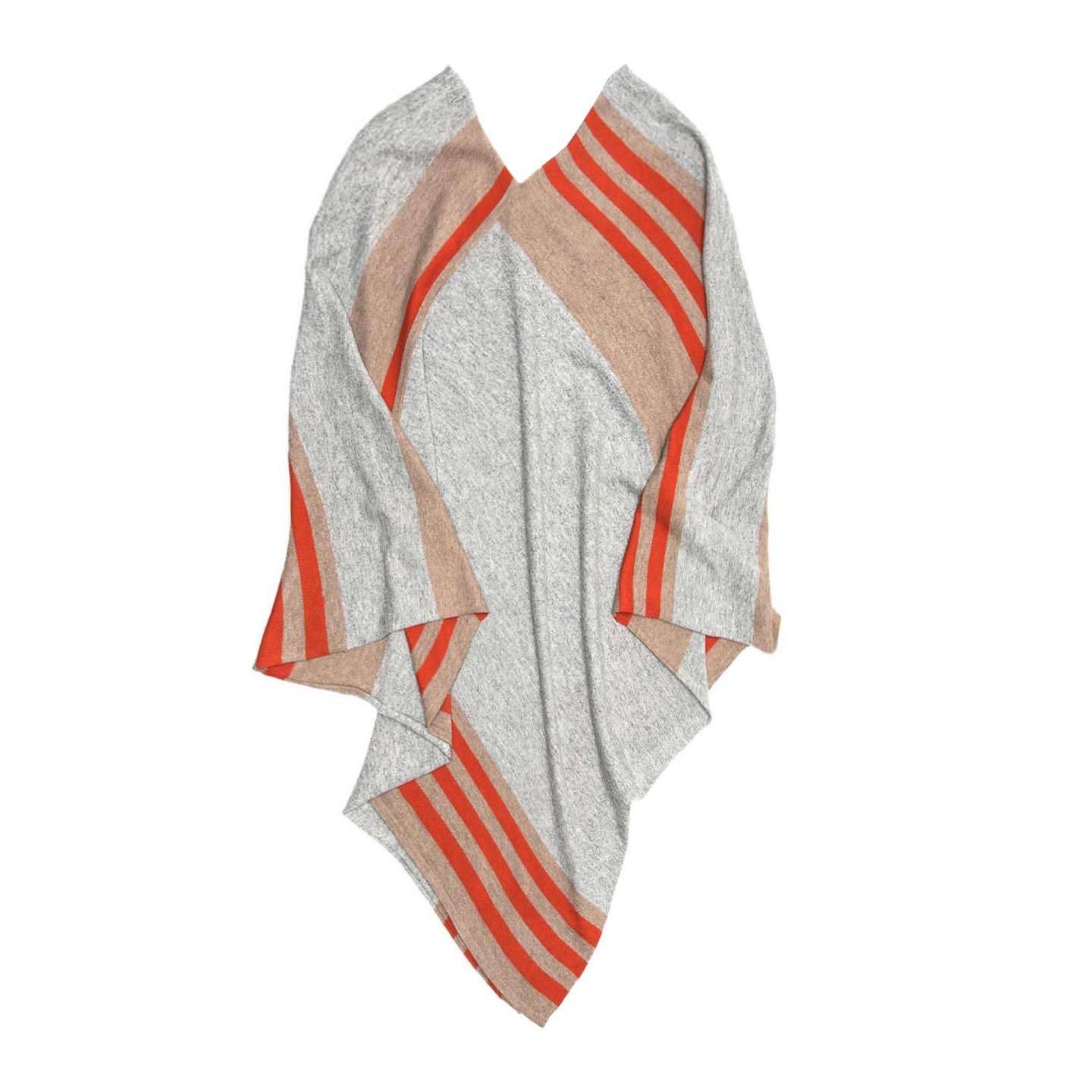 Tomas Maier Khaki Orange & Grey Cashmere Poncho