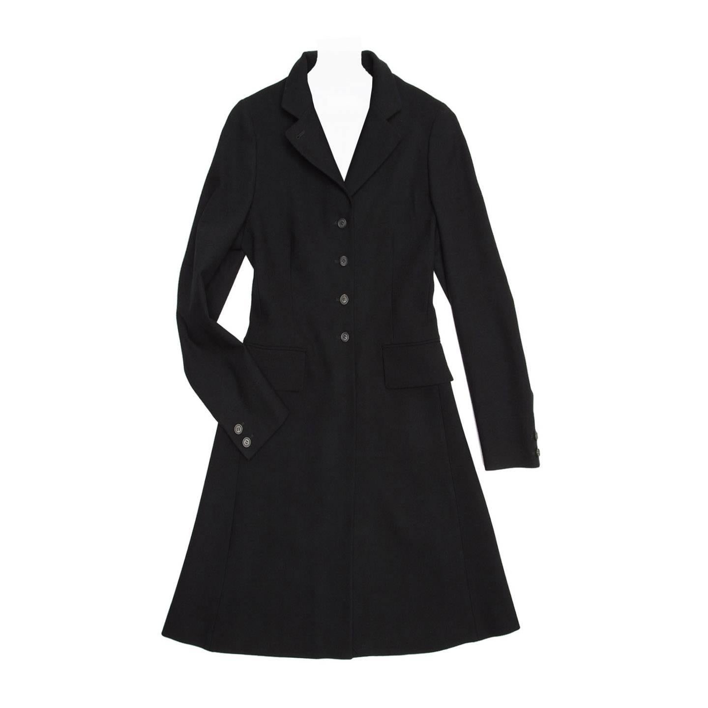 Prada Black Wool Riding Style Coat For Sale