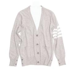 Thom Browne Light Grey Cashmere V-Neck Cardigan 4