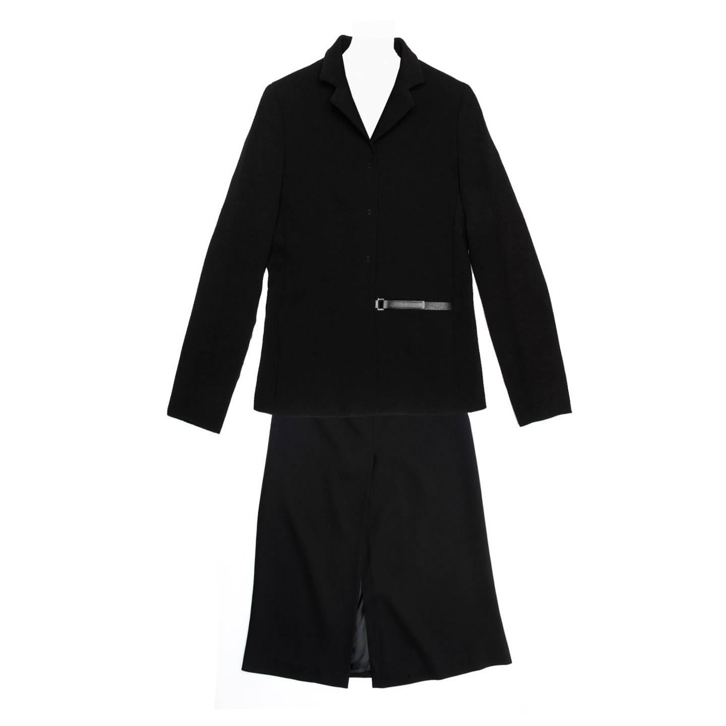 Prada Black Wool Skirted Suit For Sale