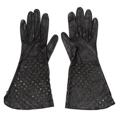 Alaïa Black Leather Gloves With Eyelets