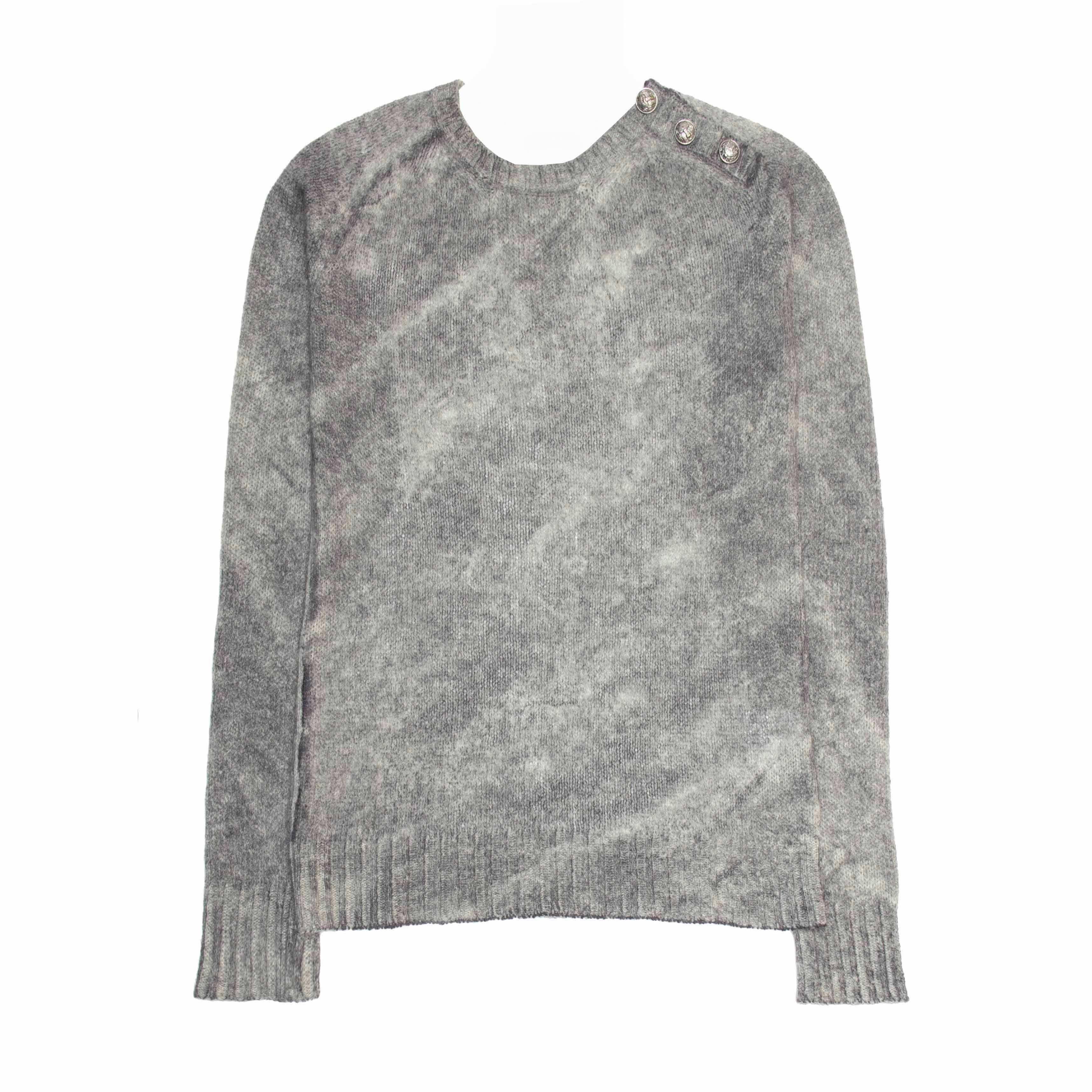 Balmain Grey Spray Effect Wool Sweater For Sale