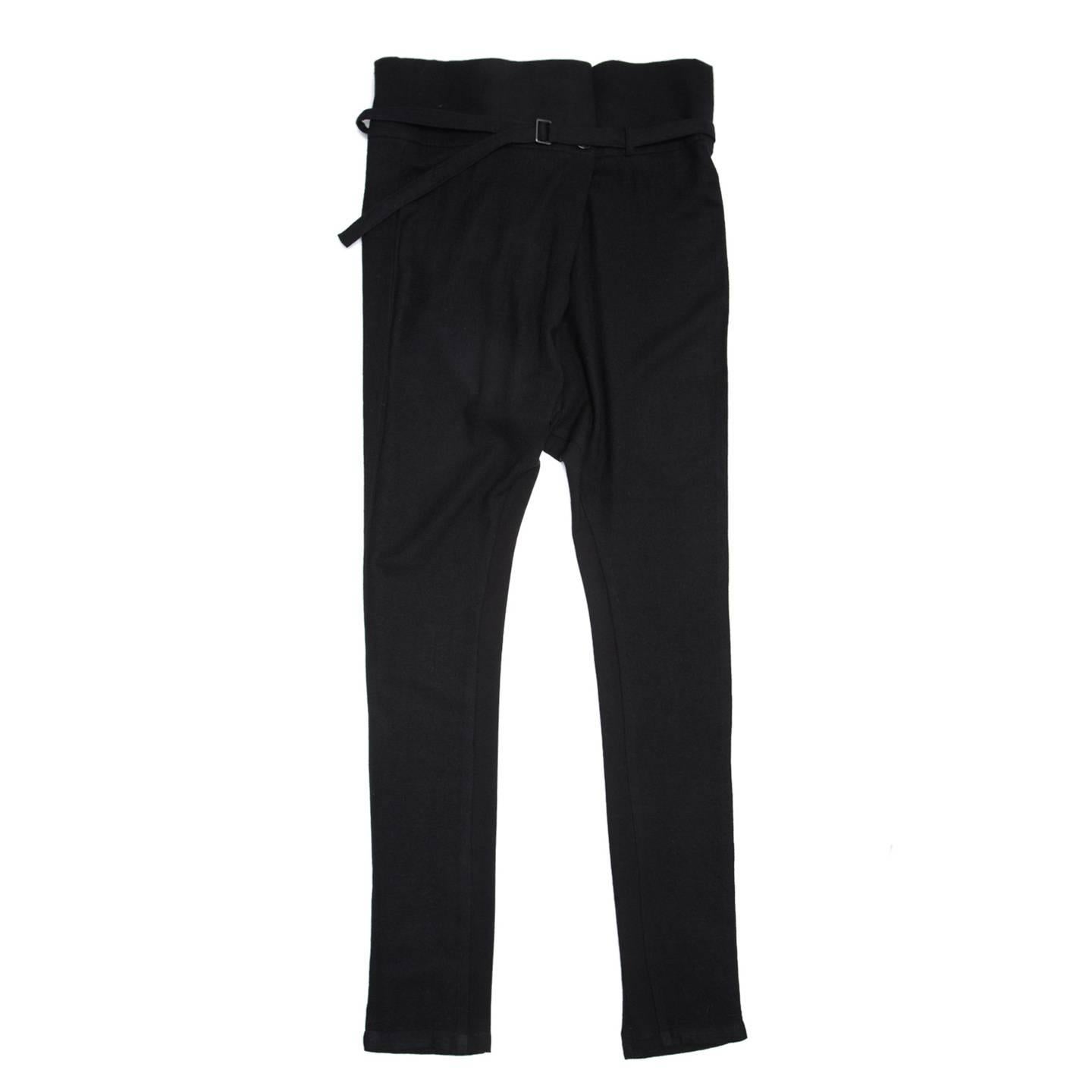 Ann Demeulemeester Black Wool Belted Pants For Sale