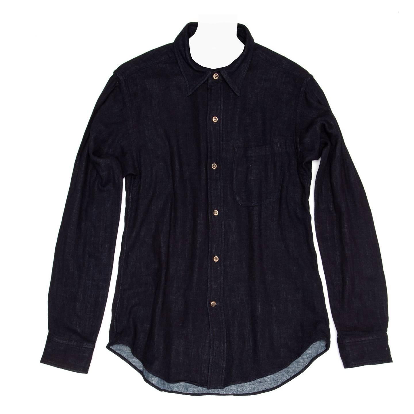 45rpm Dark Blue Cotton Shirt For Man For Sale