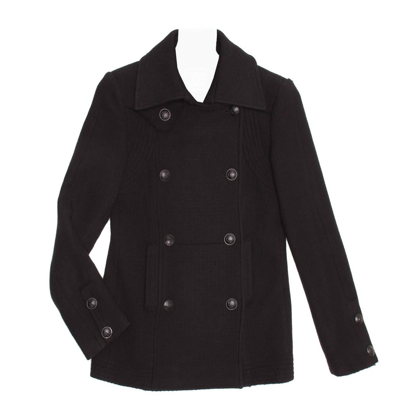 Chanel Black Wool Peacoat Jacket
