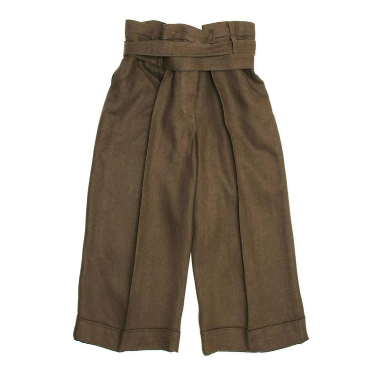 Chloe' Brown Linen Cropped Pants For Sale at 1stDibs brown linen pants