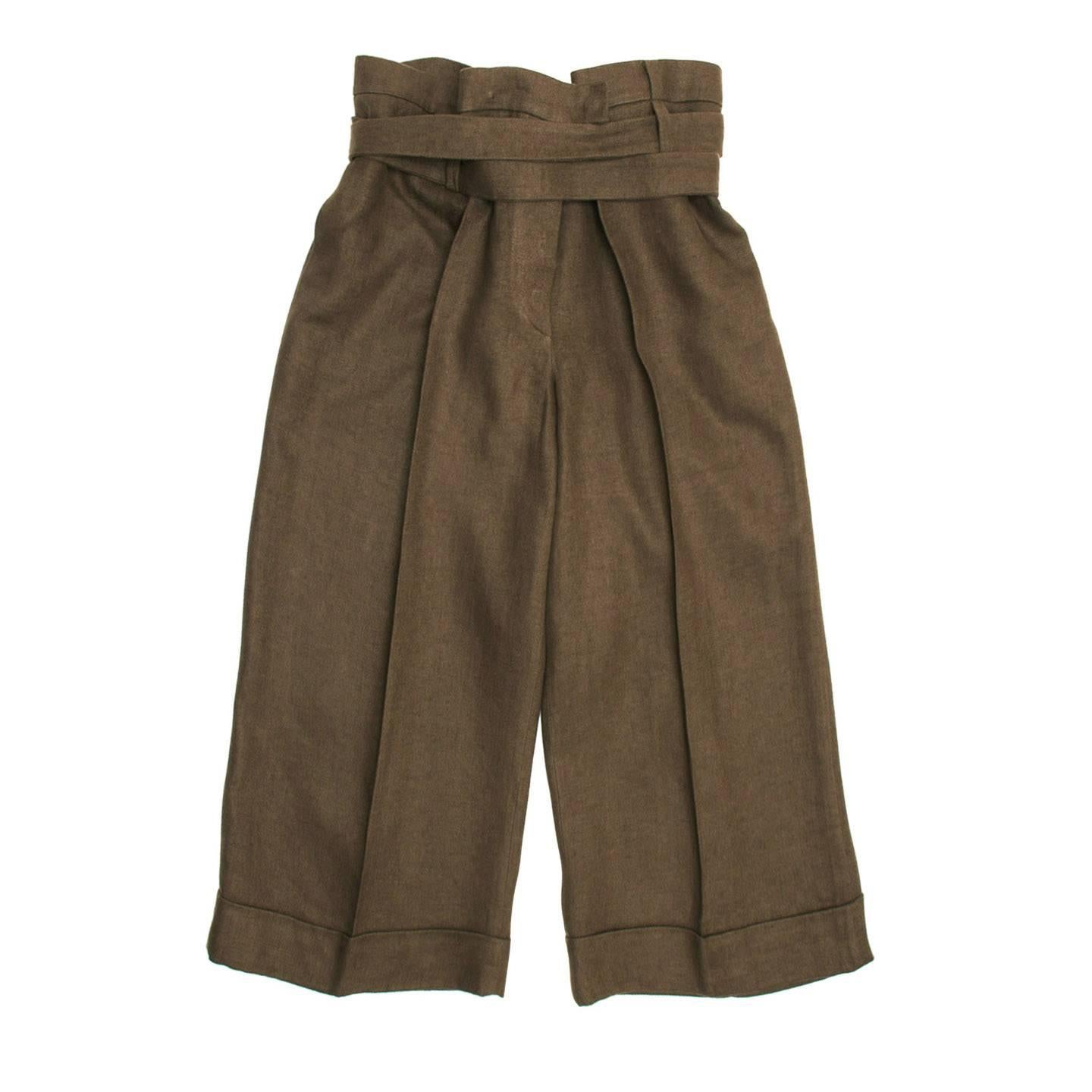 Chloe' Brown Linen Cropped Pants For Sale