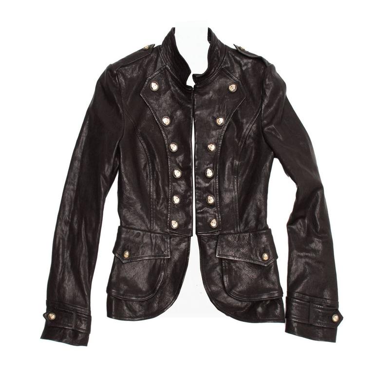 Dolce & Gabbana Black Distressed Leather Military Jacket
