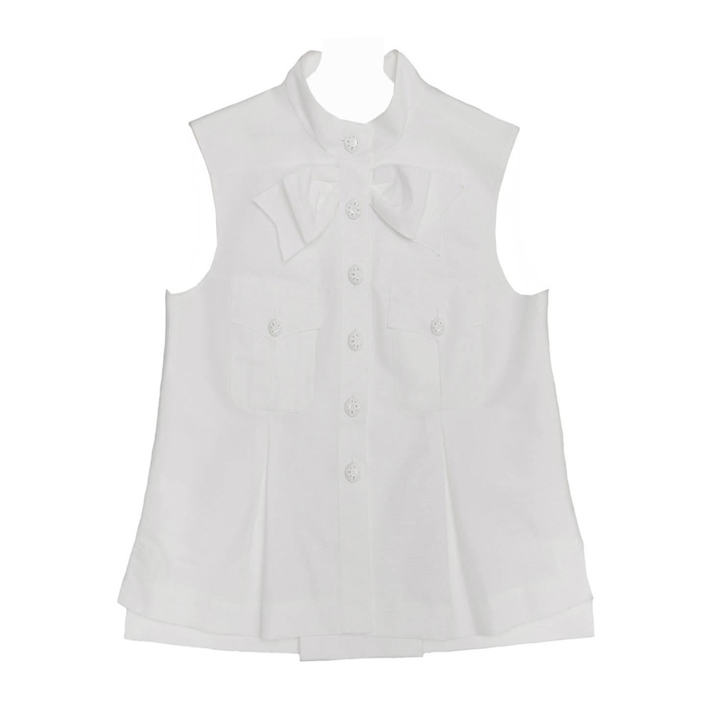 Chanel White Sleeveless Top or Jacket With Bow Detail
