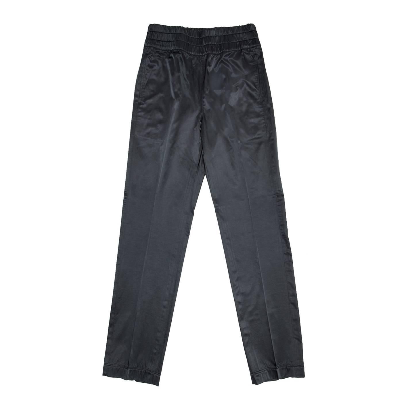 Dries Van Noten Black Shiny Elastic Waistband Pants For Sale