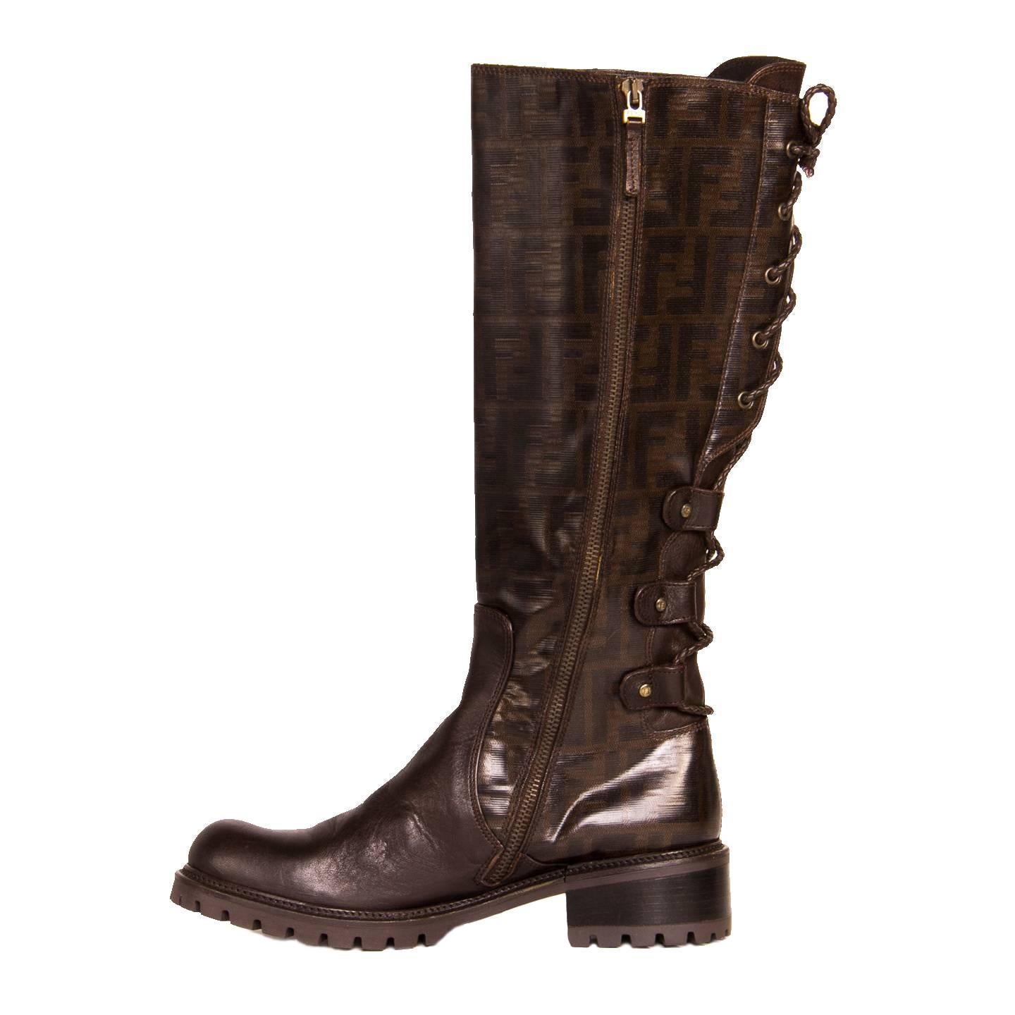 Fendi Brown Braided Lace Up Boots In New Condition For Sale In Brooklyn, NY