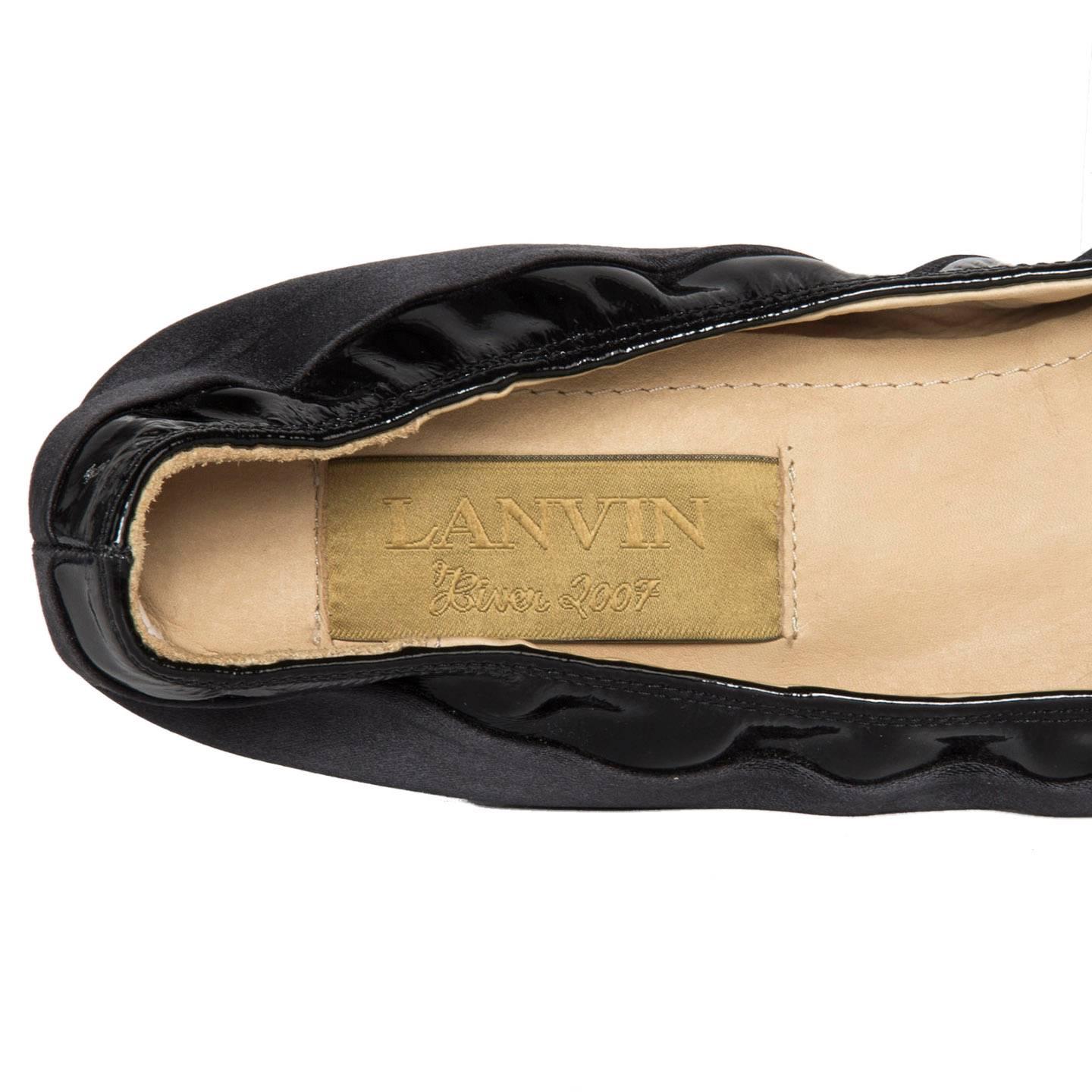 Lanvin Black Satin & Patent Leather Ballerinas For Sale 1
