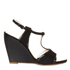 Jil Sander Black Suede & Leather Wedge Sandals 1