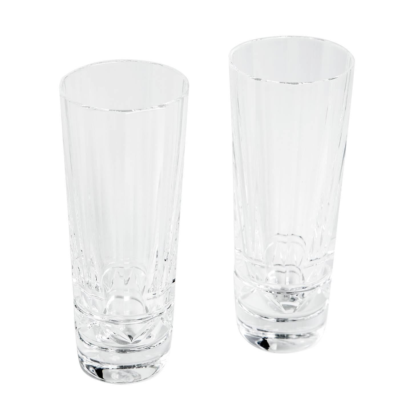 Iskender set of 2 crystal vodka shot glasses crafted entirely by hand then cut to produce smooth facets. The collection combines expertise and modernity, style and delicacy.

Size  H 4” W 1.5”

Condition  Excellent: never used