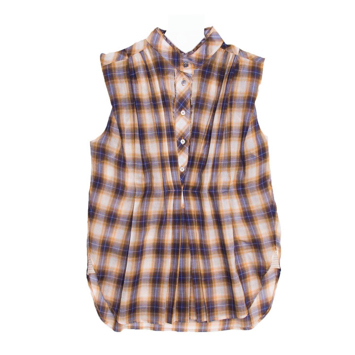 Marc Jacobs Gold & Blue Plaid Cotton Shirt For Sale