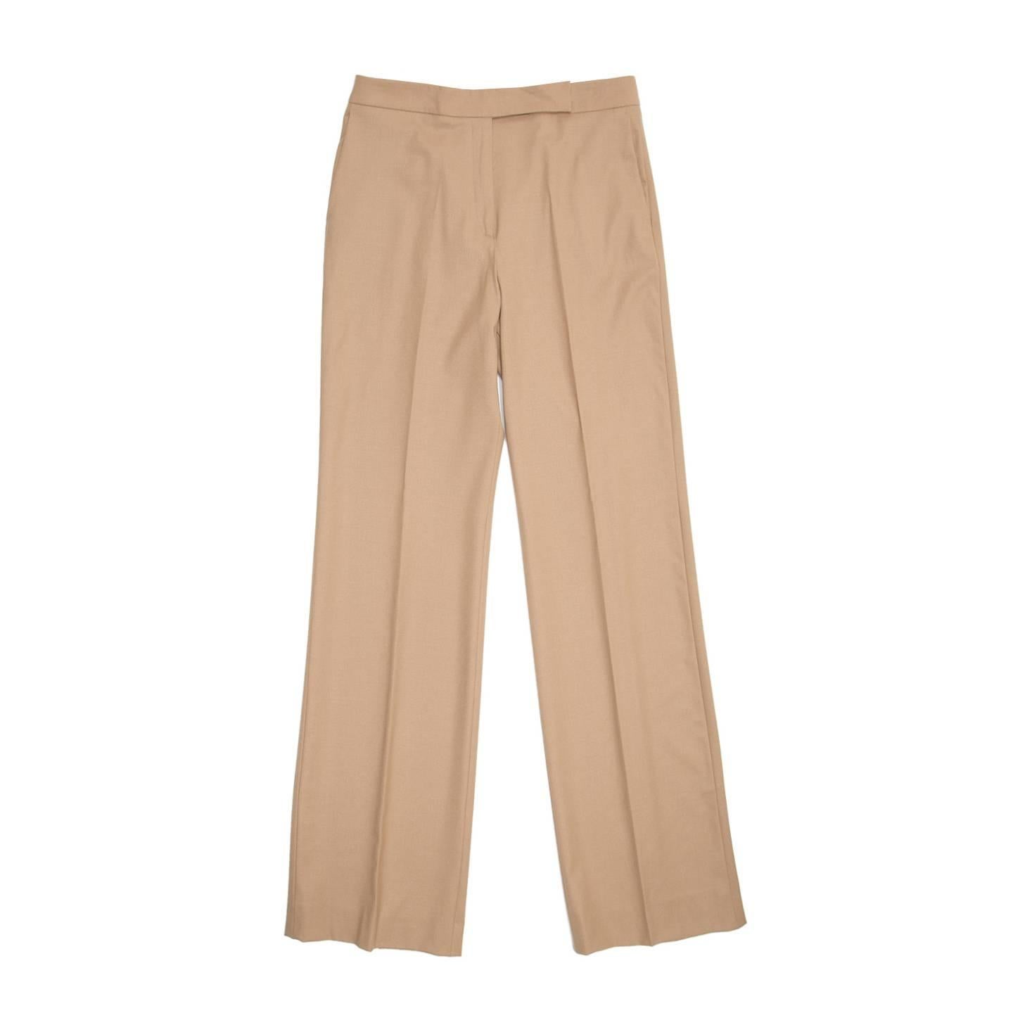 Jil Sander Camel Wool Wide Trousers For Sale