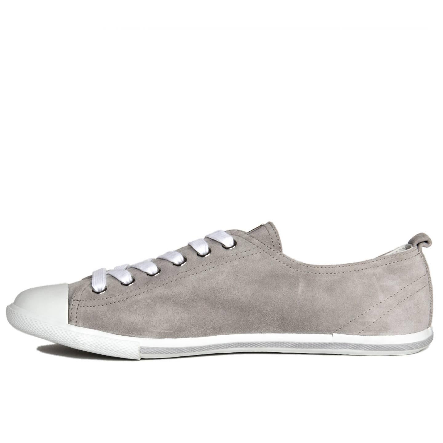 Prada Grey Suede Sneakers In New Condition In Brooklyn, NY