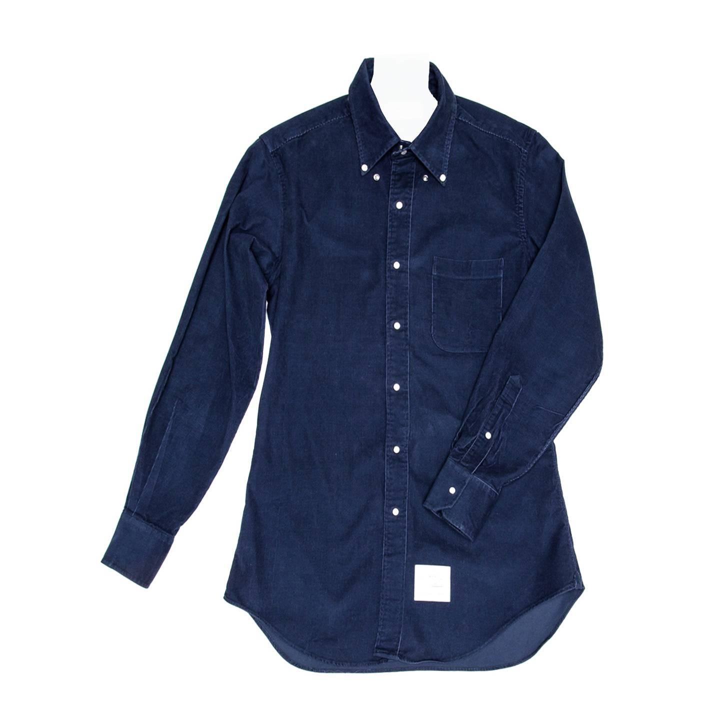 Thom Browne Denim Blue Corduroy Shirt For Man For Sale