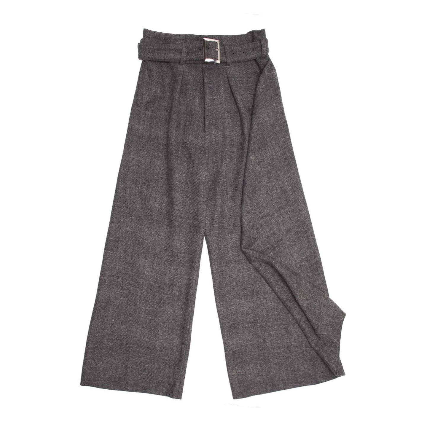 Yohji Yamamoto Grey Wool Wide Legged Pants For Sale