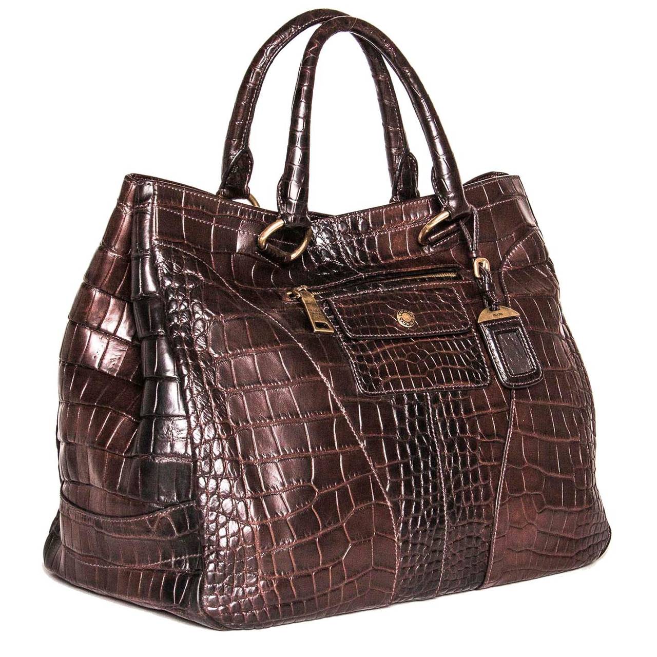 Prada Burgundy Crocodile Oversized Bag For Sale at 1stdibs  