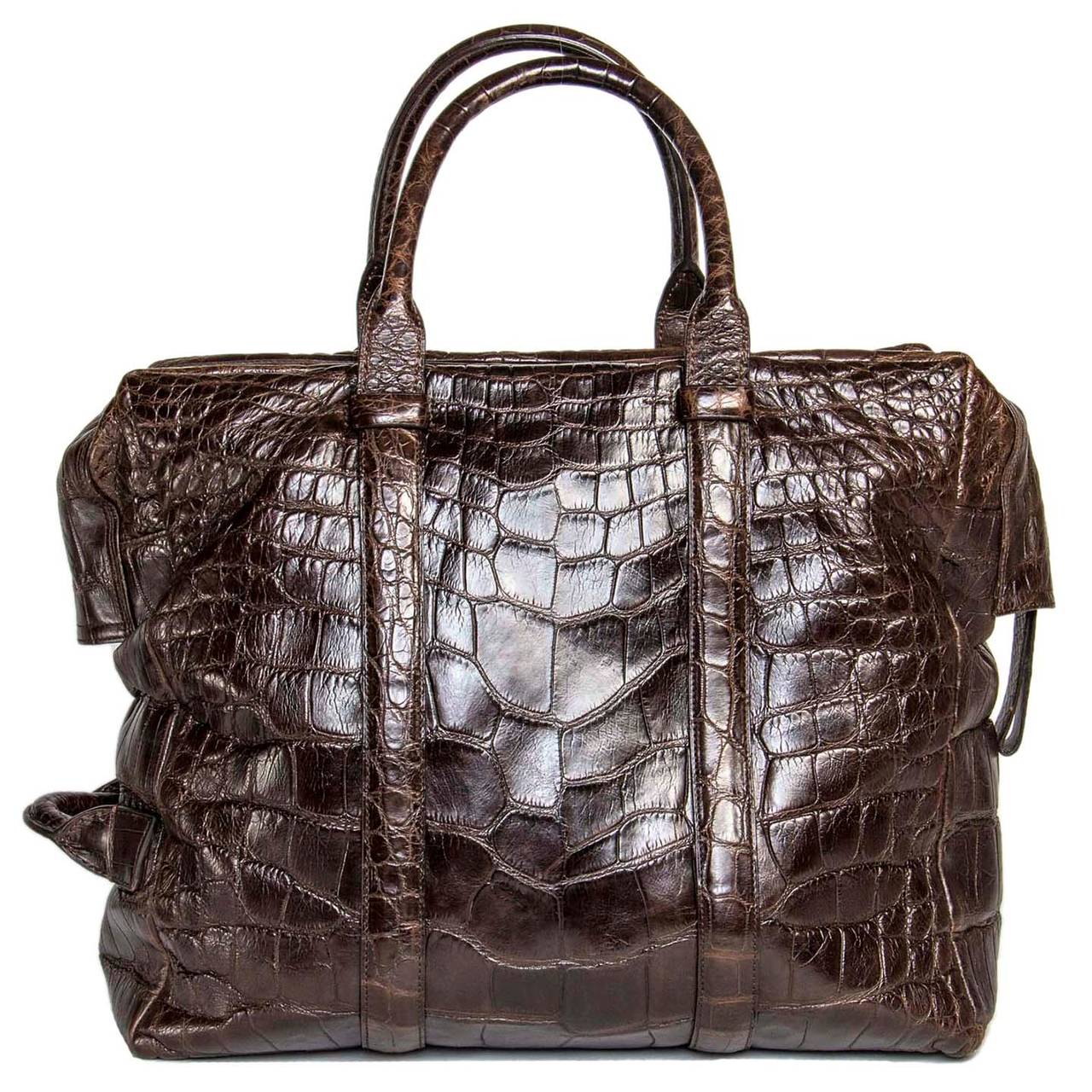 Black Tom Ford Chocolate Brown Crocodile Oversized Bag For Sale