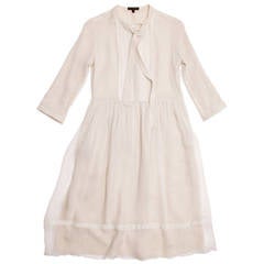 Burberry Ivory Crinkled Silk Chiffon Dress With Tie Neck 1