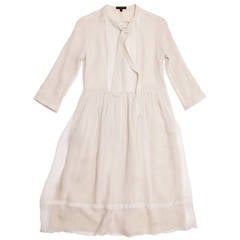 Burberry Ivory Crinkled Silk Chiffon Dress With Tie Neck