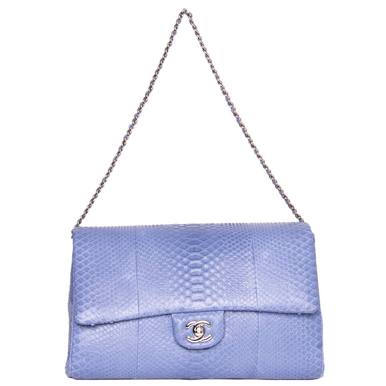 Chanel Periwinkle Python Small Clutch Bag With Strap For Sale at 1stDibs