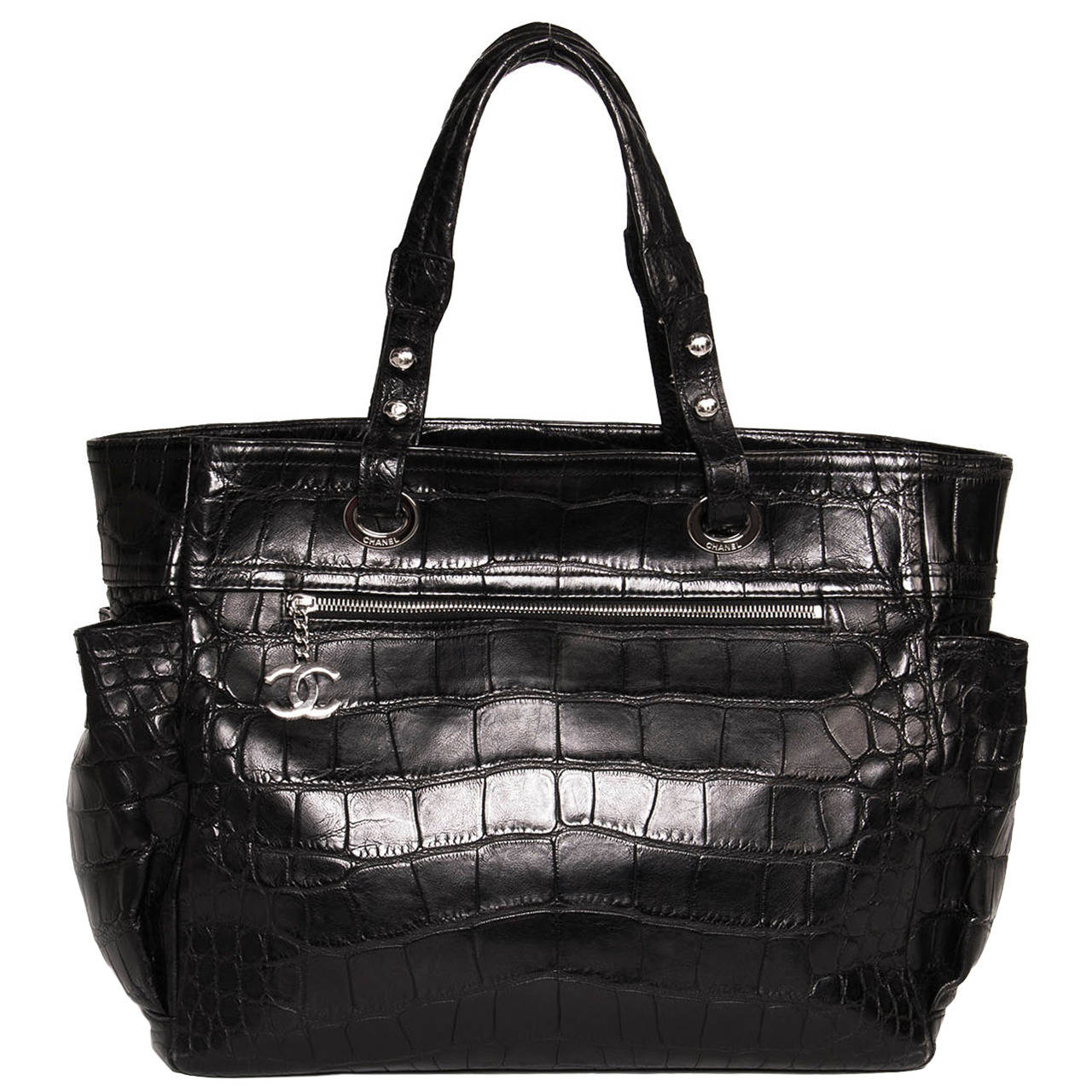 Chanel Black Crocodile Shoulder Large Bag