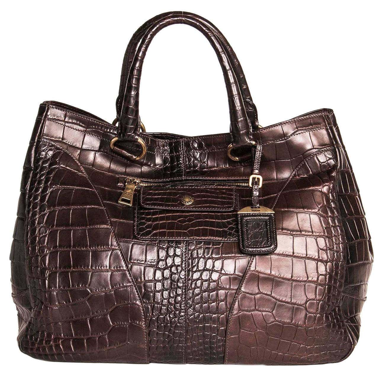 Prada Burgundy Crocodile Oversized Bag For Sale at 1stDibs | prada ...
