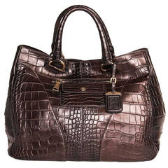 Alligator Tote Bag In Burgundy