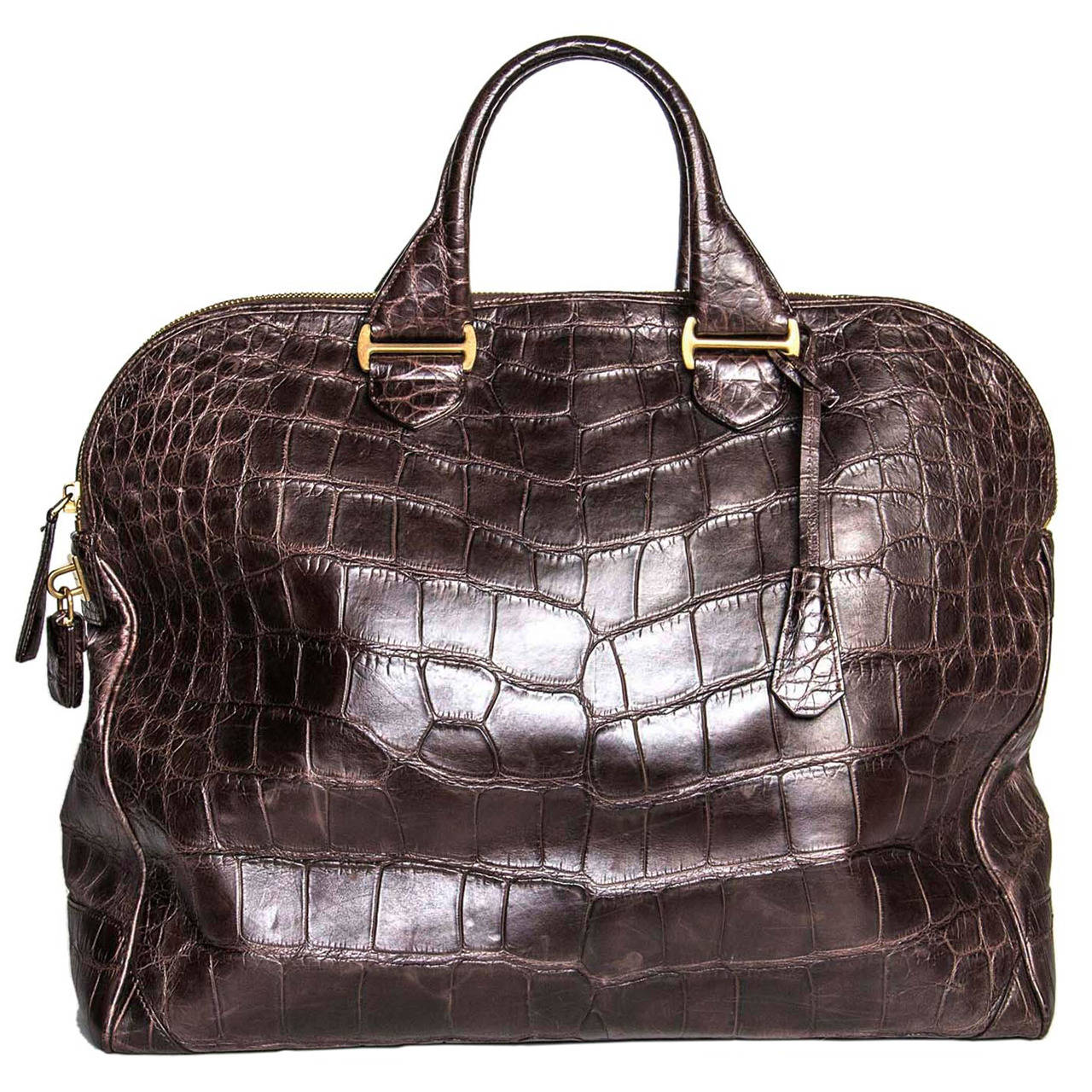 Tom Ford Chocolate Brown Crocodile Oversized Bag Brown leather bag