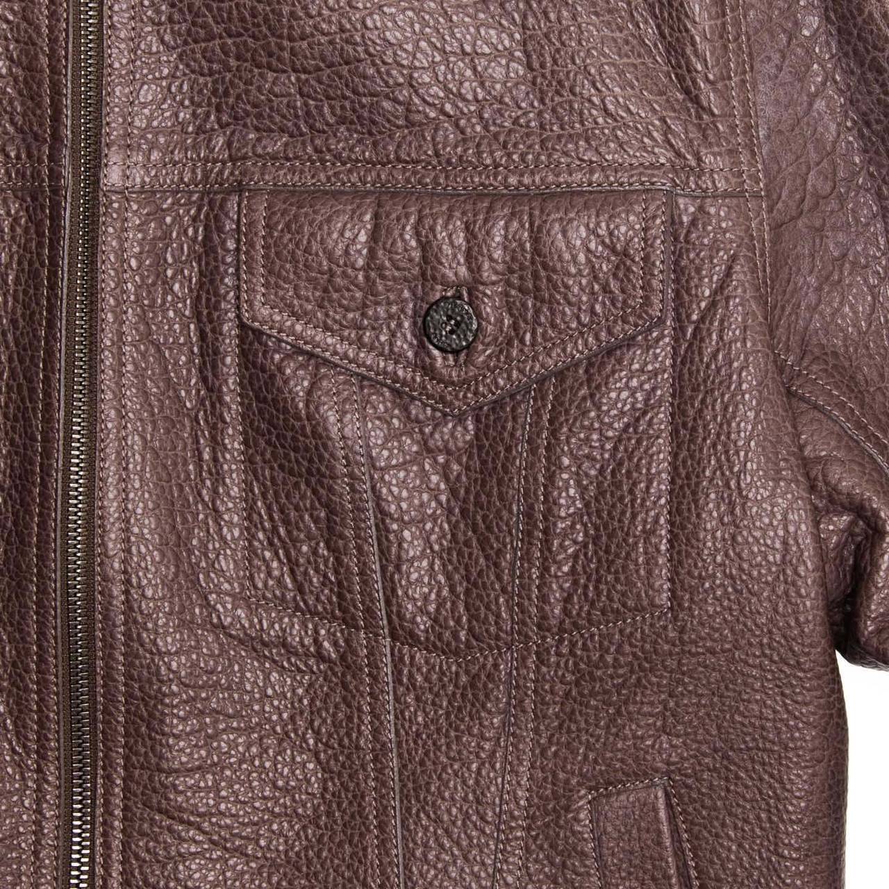 Gray Hermes Brown Bison Bomber Style Jacket For Sale