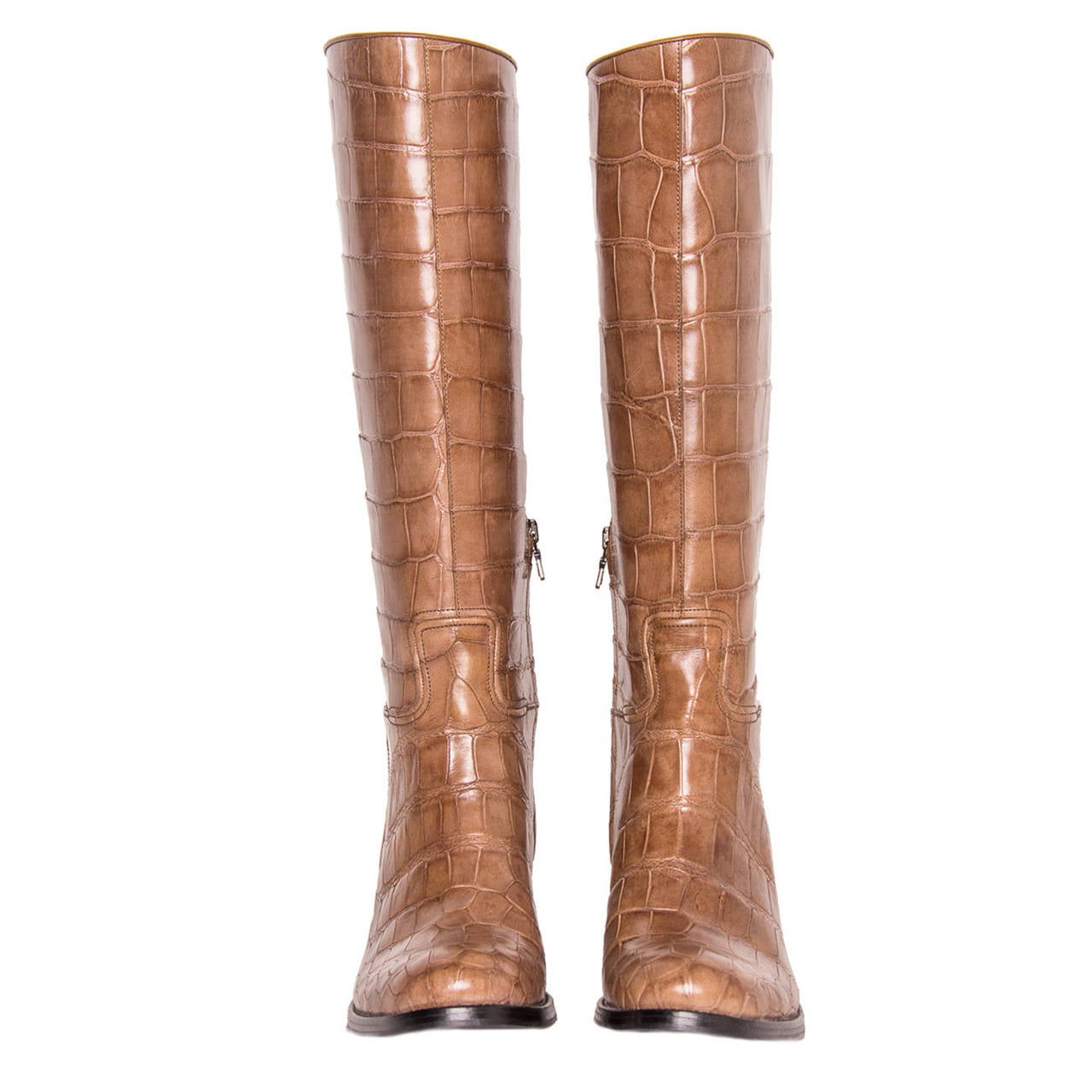 Prada Light Brown Crocodile Knee High Boots For Sale at 1stDibs | brown ...
