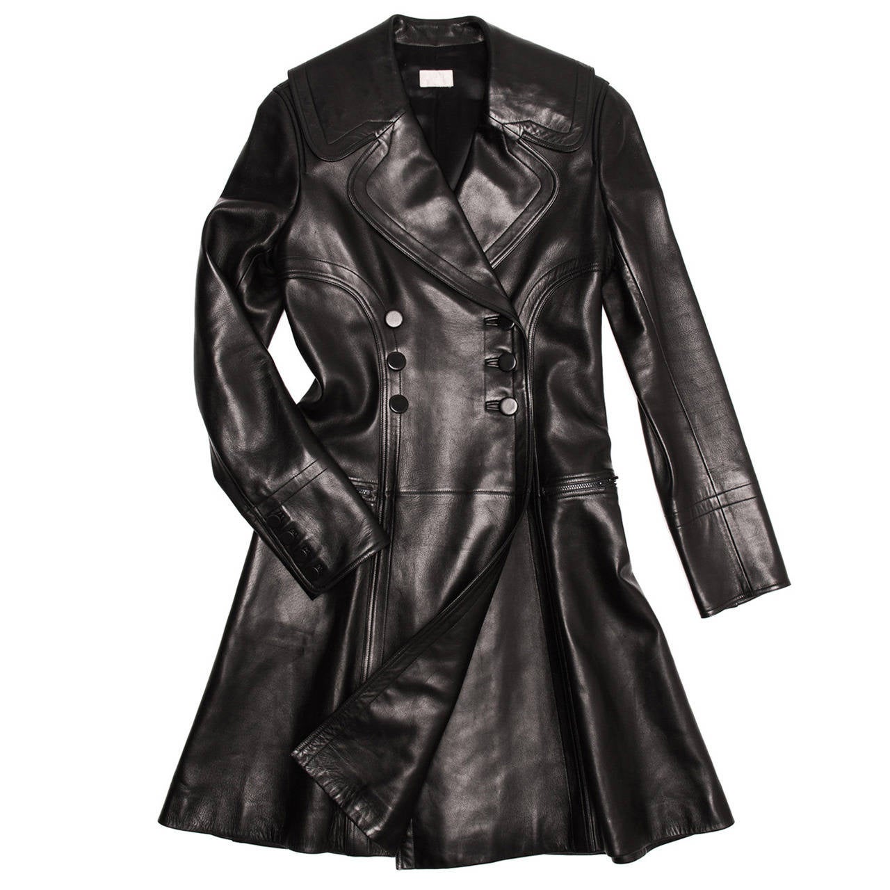 Alaïa Black Leather Coat With Flare