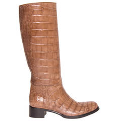 Prada Light Brown Crocodile Knee High Boots