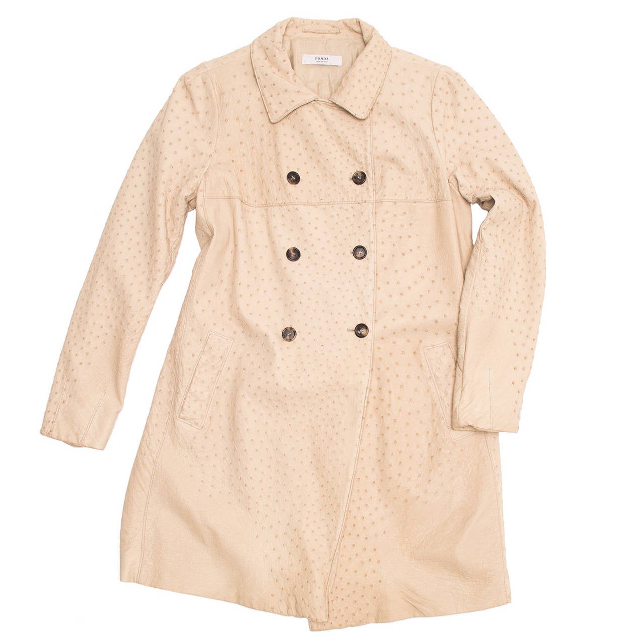 Prada Tan Ostrich Frock Style Coat For Sale