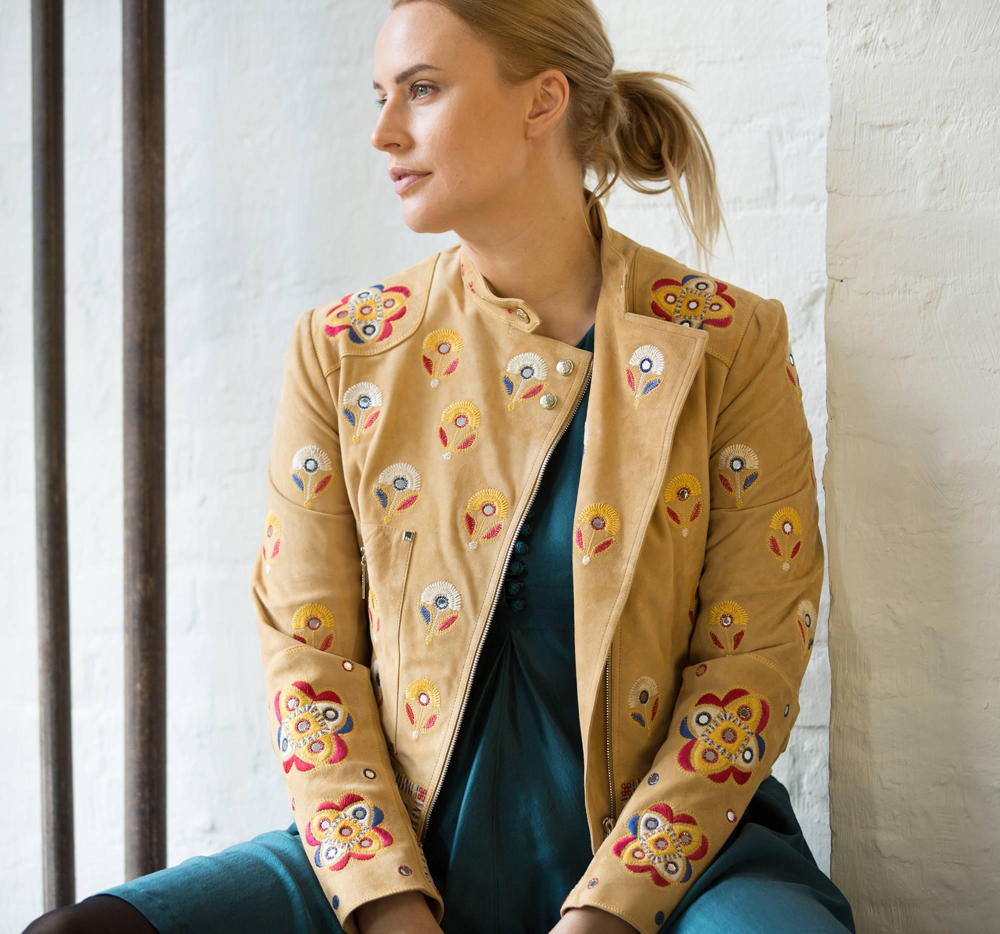 Christian Dior Tan Suede Jacket With Embroidery In New Condition In Brooklyn, NY