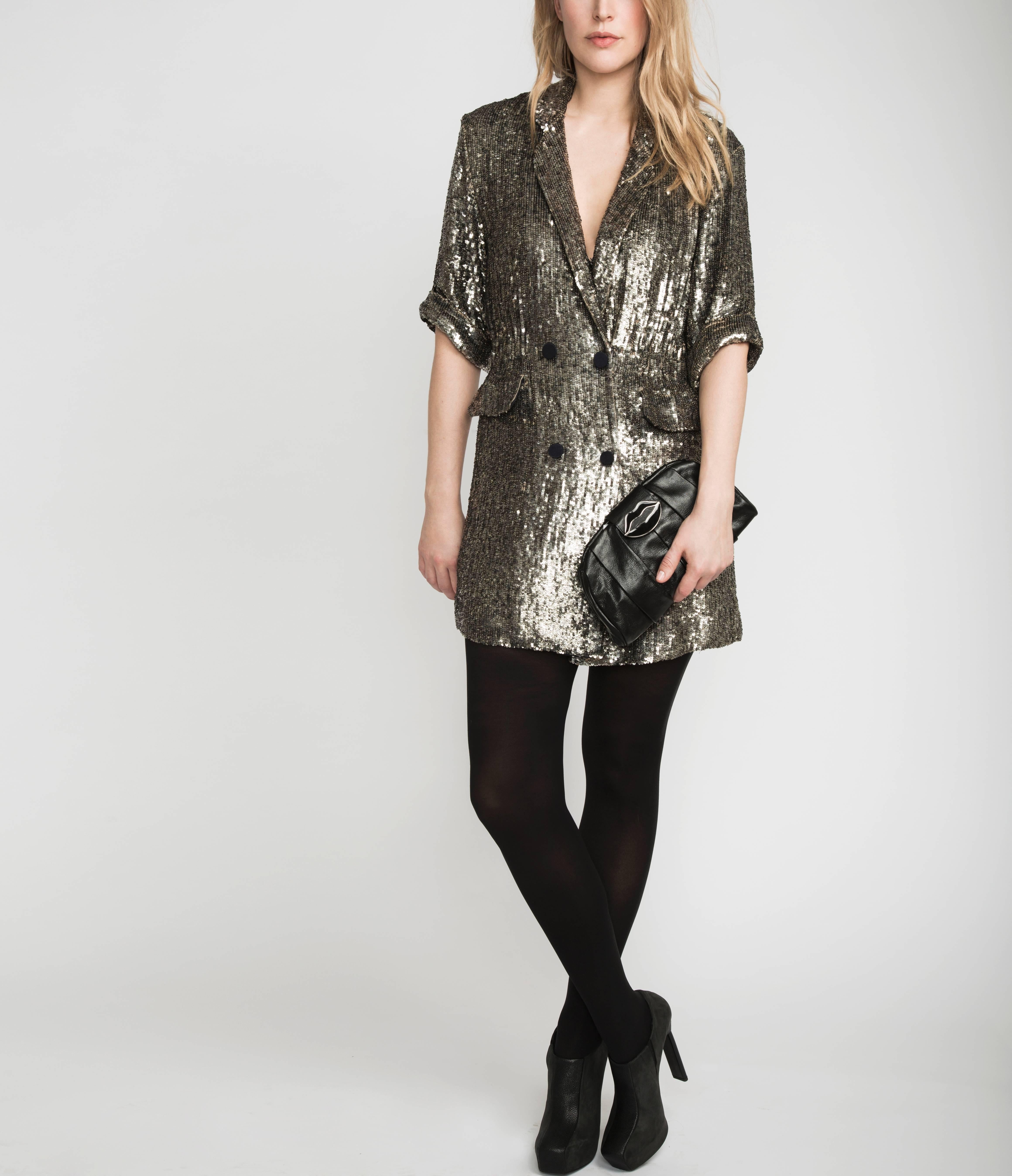 Black Phillip Lim Silver Sequin Dress Coat For Sale