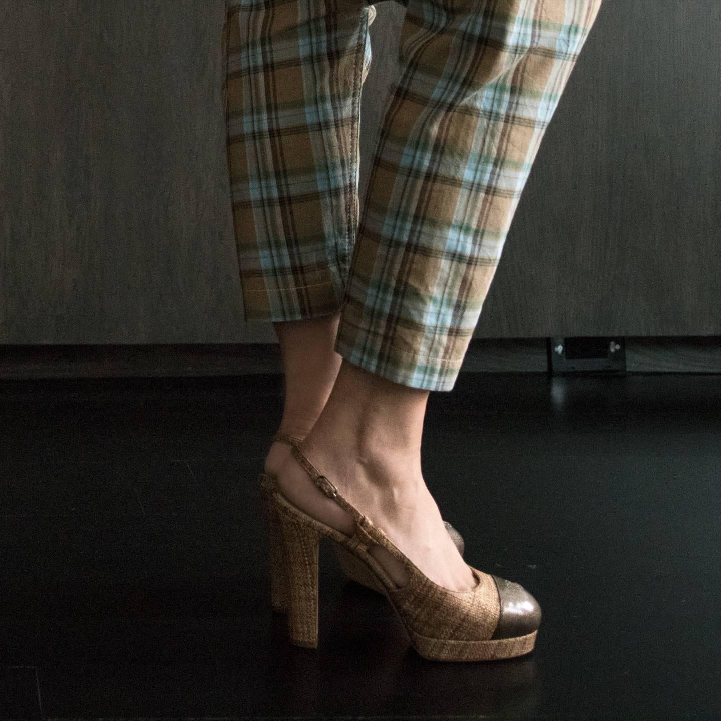 Women's Chanel Tan Rattan Sling Back Sandals