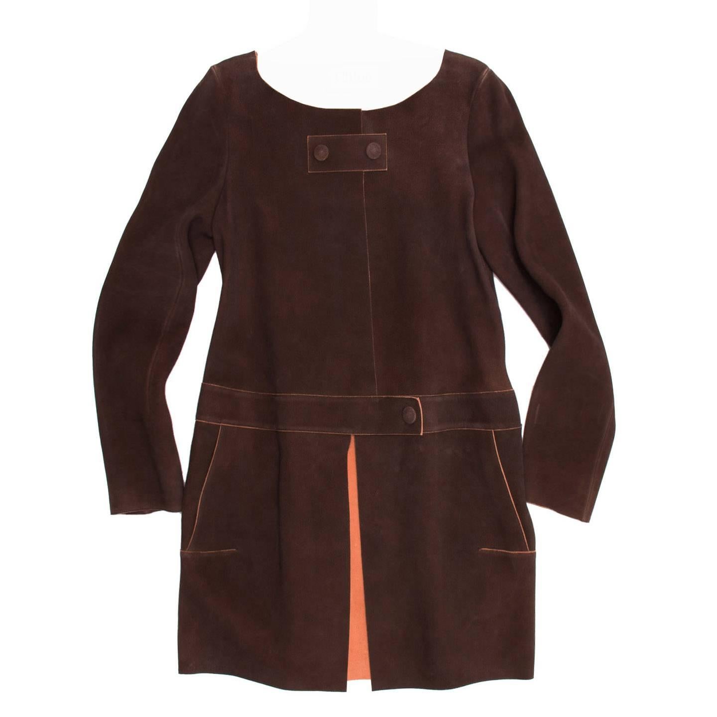 Chloe' Brown & Orange Suede Coat For Sale