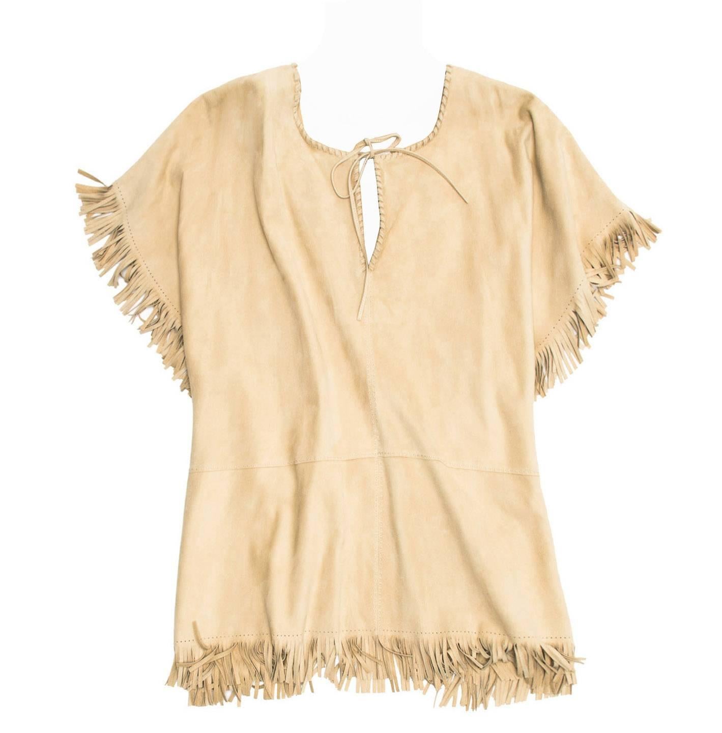 Hermès Natural Suede Fringed Top