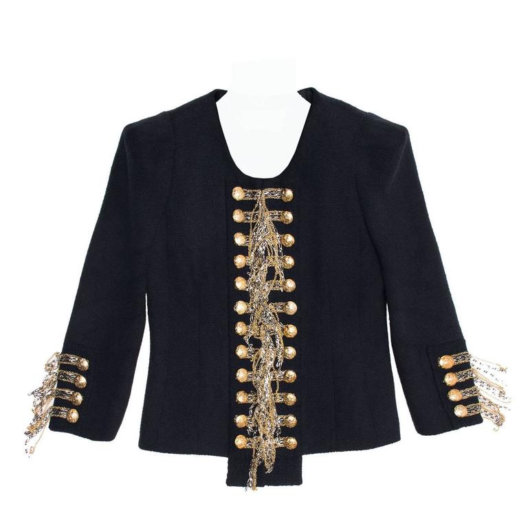 Balmain Navy and Gold Cropped Jacket For Sale at 1stDibs gold crop