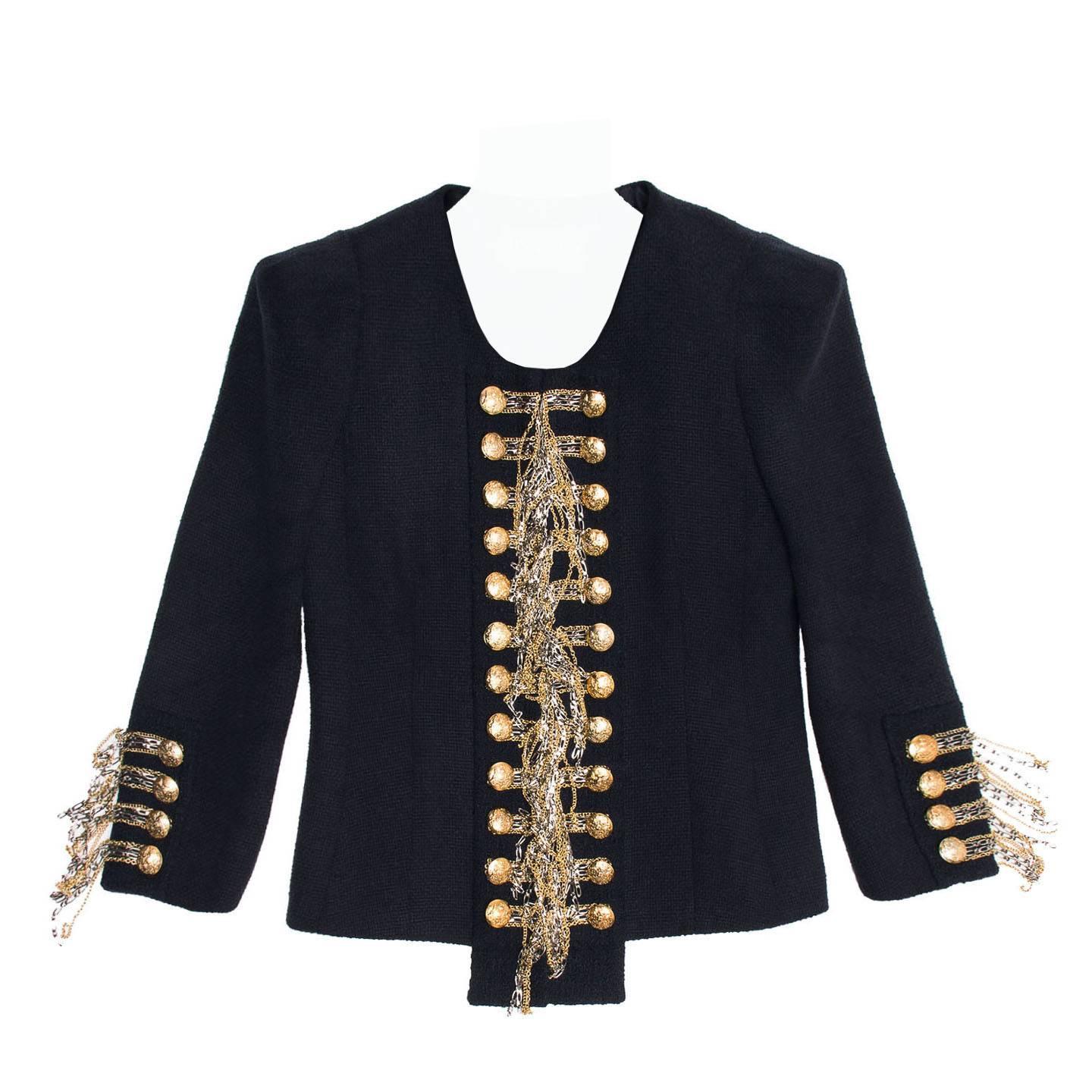Balmain Navy and Gold Cropped Jacket For Sale at 1stDibs gold crop