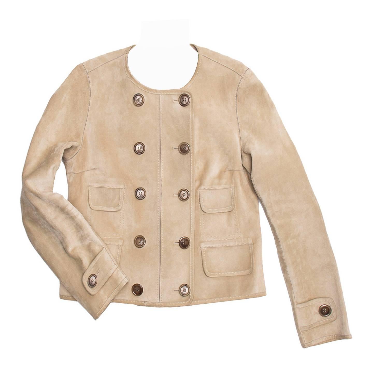 Louis Vuitton Tan Suede Cropped Jacket For Sale