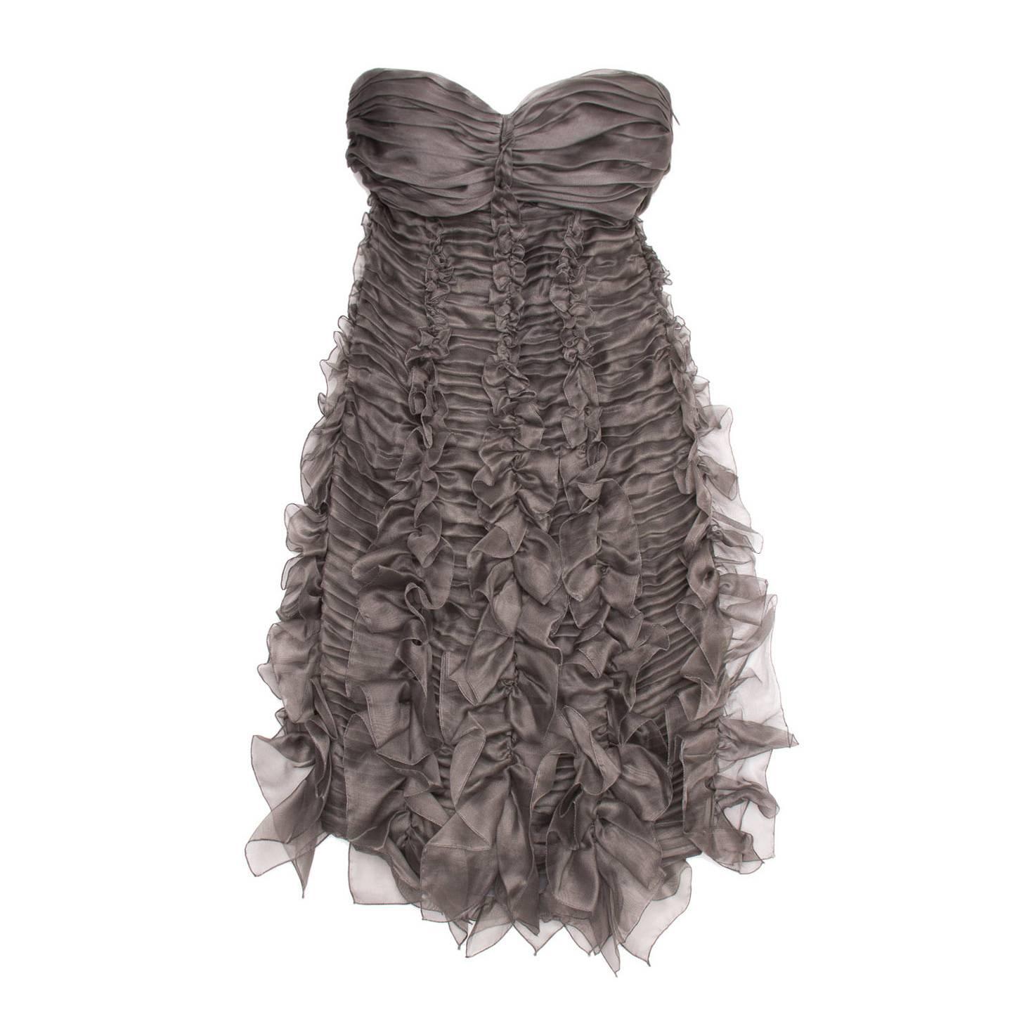 Burberry Grey Silk Strapless Dress For Sale