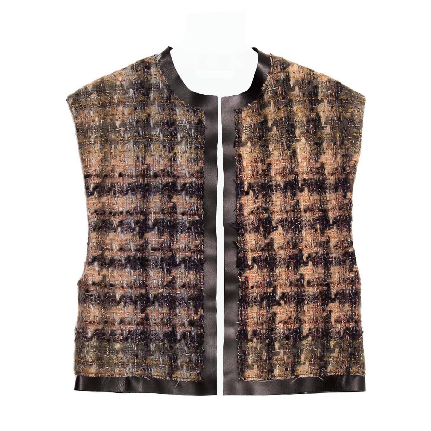 Celine Brown Shades Wool & Leather Vest For Sale