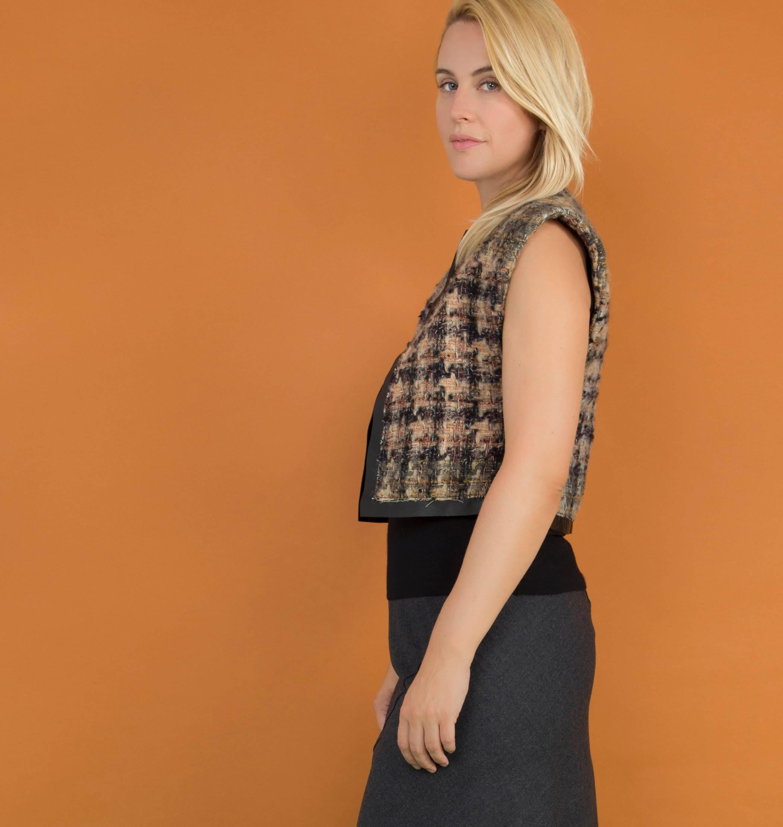 Celine Brown Shades Wool & Leather Vest For Sale 2