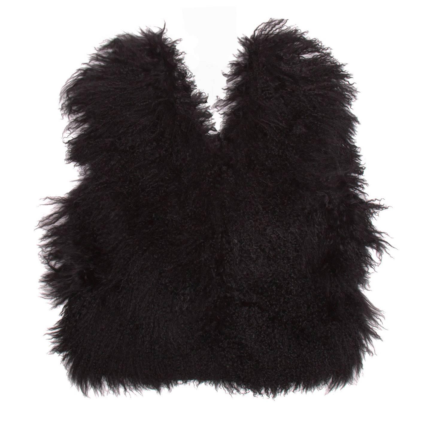 Browns Focus Black Mongolian Fur Short Vest For Sale